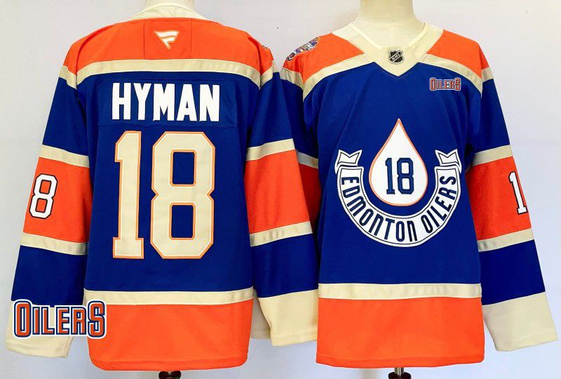 Men Edmonton Oilers 18 Hyman Blue Fanatics 2025 NHL Jersey style 4